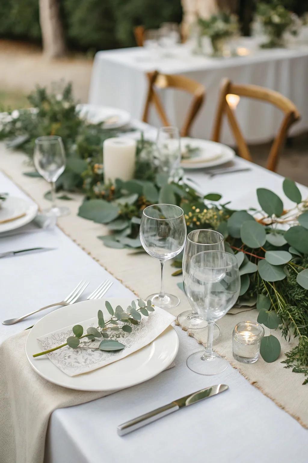 A sophisticated table decorated with organic accents offers a refined aesthetic.