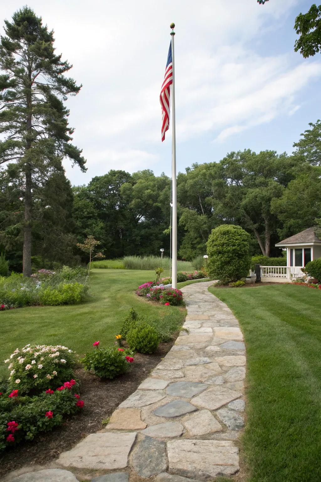 Walkways provide functionality and style to flagpole arrangements.