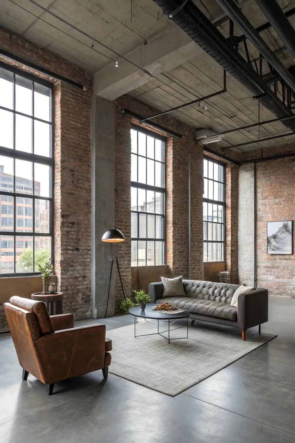 Concrete floors enhance modern designs with an industrial vibe.