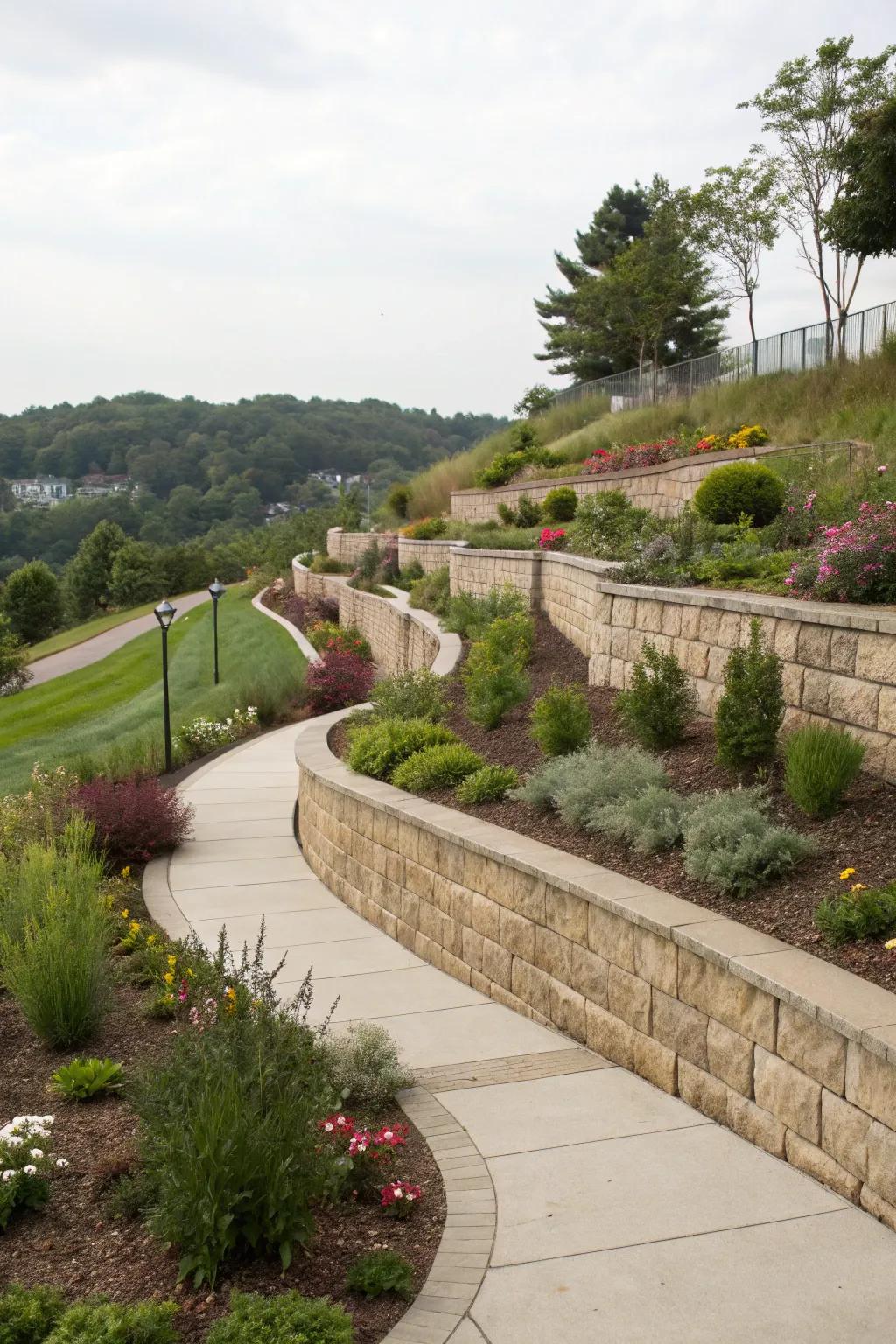 Multi-tiered landscaping enhances depth and highlights plant diversity.