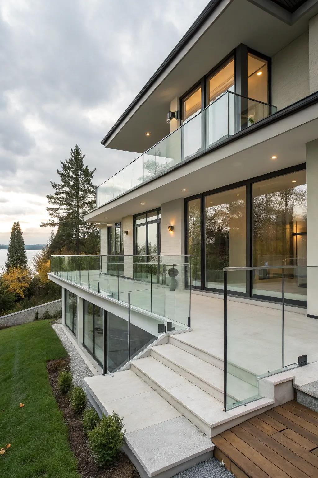 Elegant glass panel railings for an airy feel