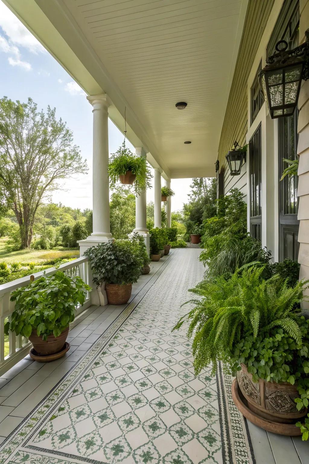 Greenery paired with covers breathes vitality and vibrancy into your entryway.