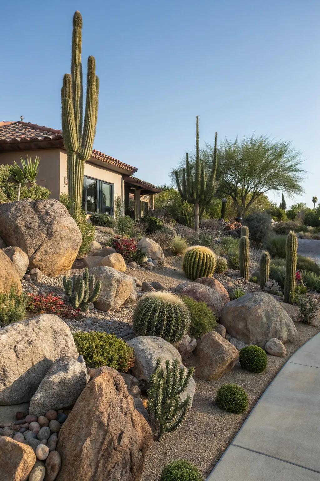 Ornamental rock features serving as visual focal points.