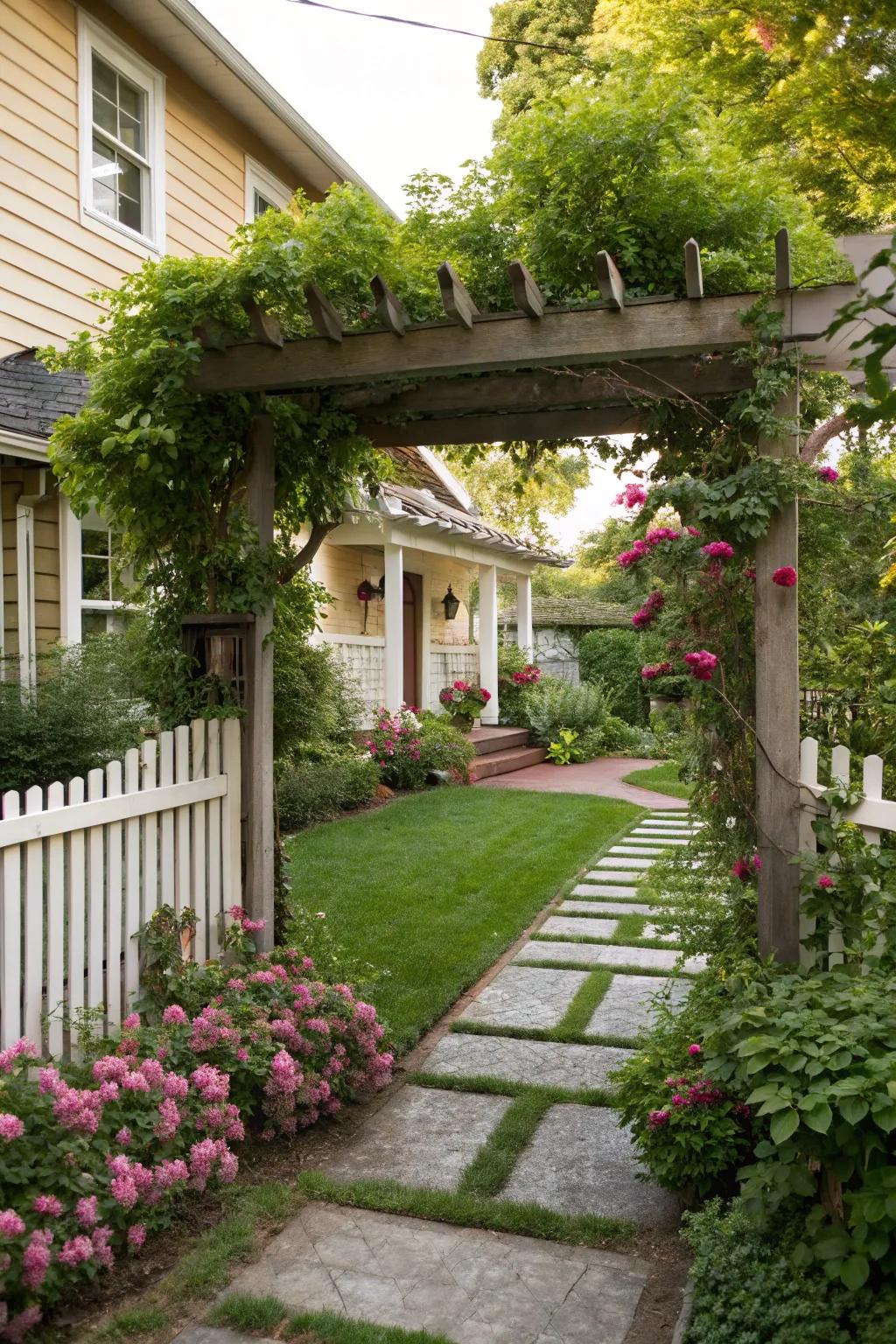Pergolas and arbors offer elegant entrance solutions with added privacy.