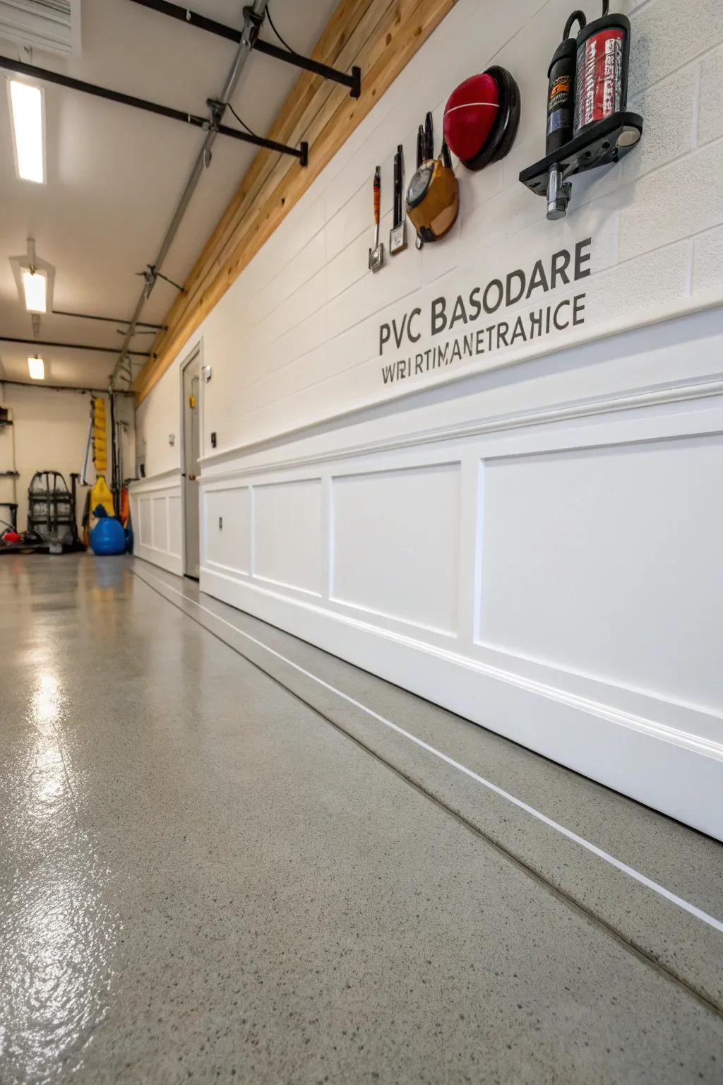 For garages prone to moisture, PVC baseboards offer a dependable, waterproof solution.