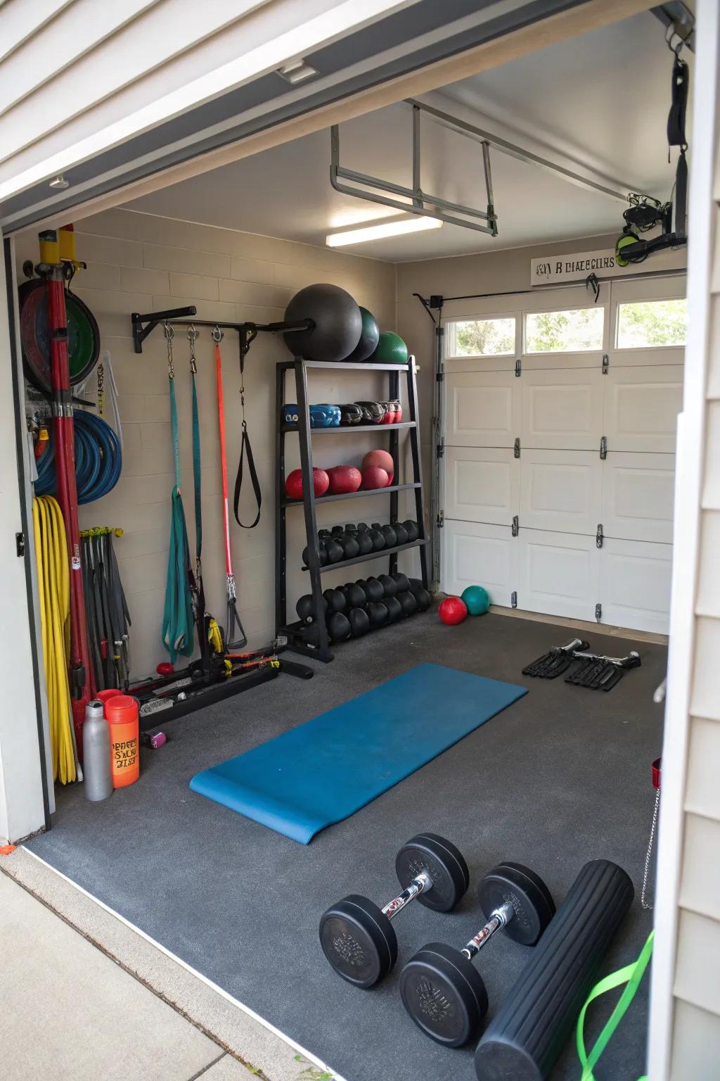 Set up a workout space in your garage.