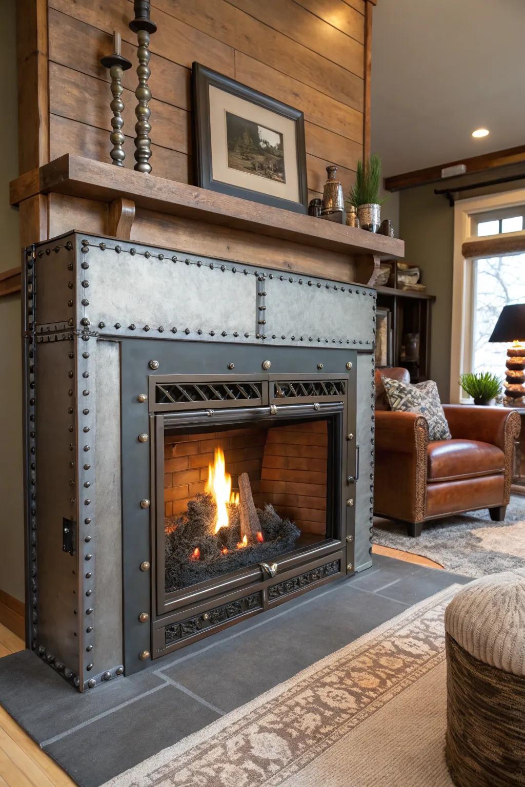 Urban vibe through a metal mantel.