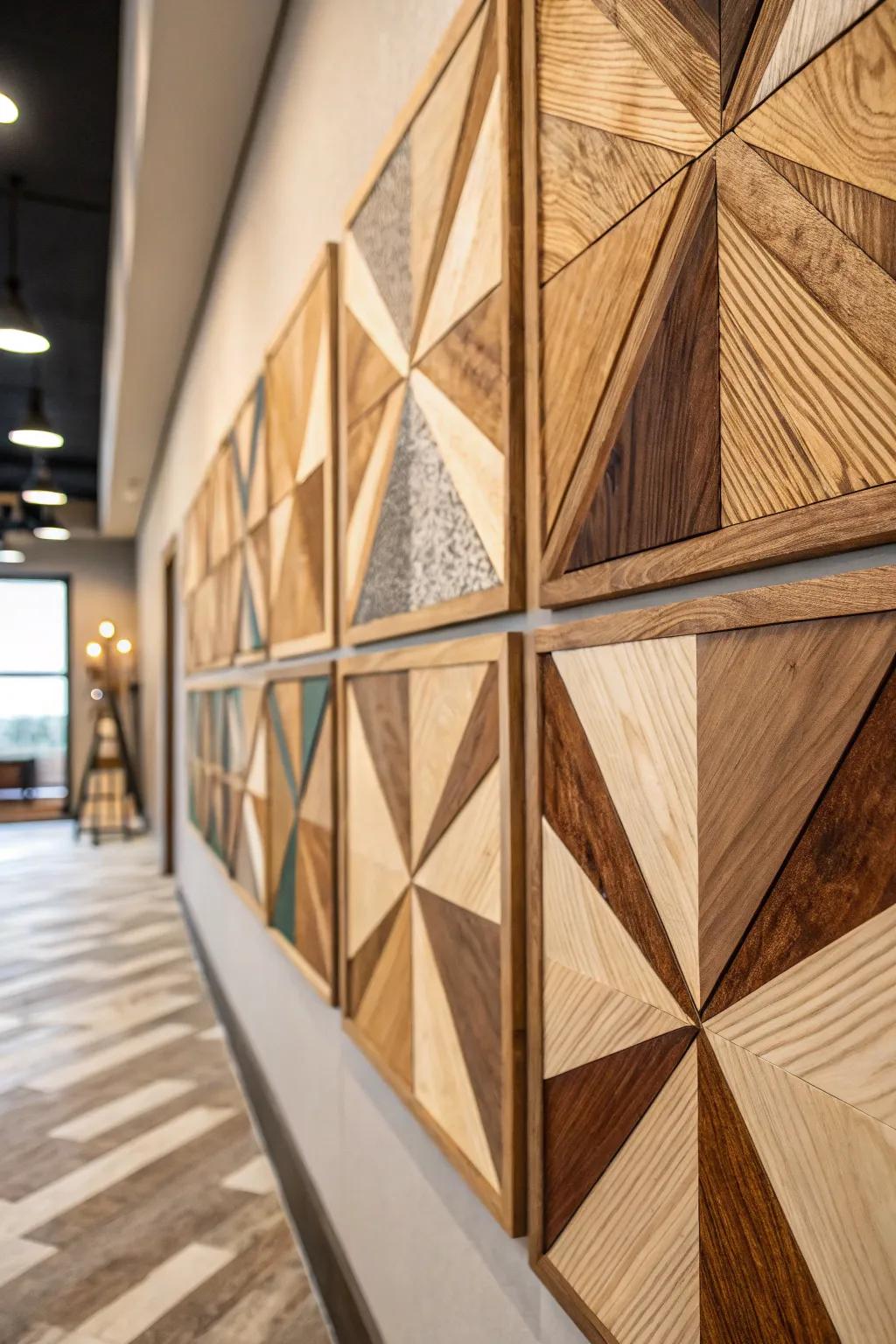 Wooden geometric art blends nature with modern design.