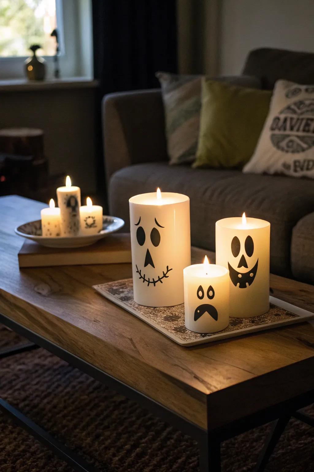 Spectral face candle lights bring a lively yet eerie setting to any kind of area.