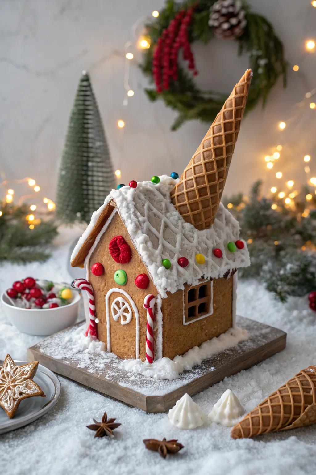 Crisp cupolas contribute a distinctive architectural flair to gingerbread house roofs.