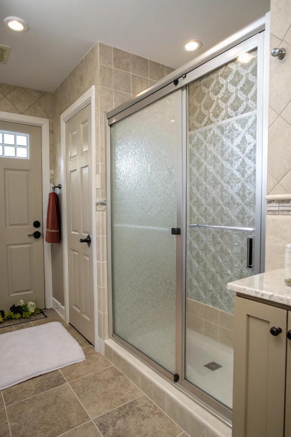 Frosted glass balances privacy and style seamlessly.
