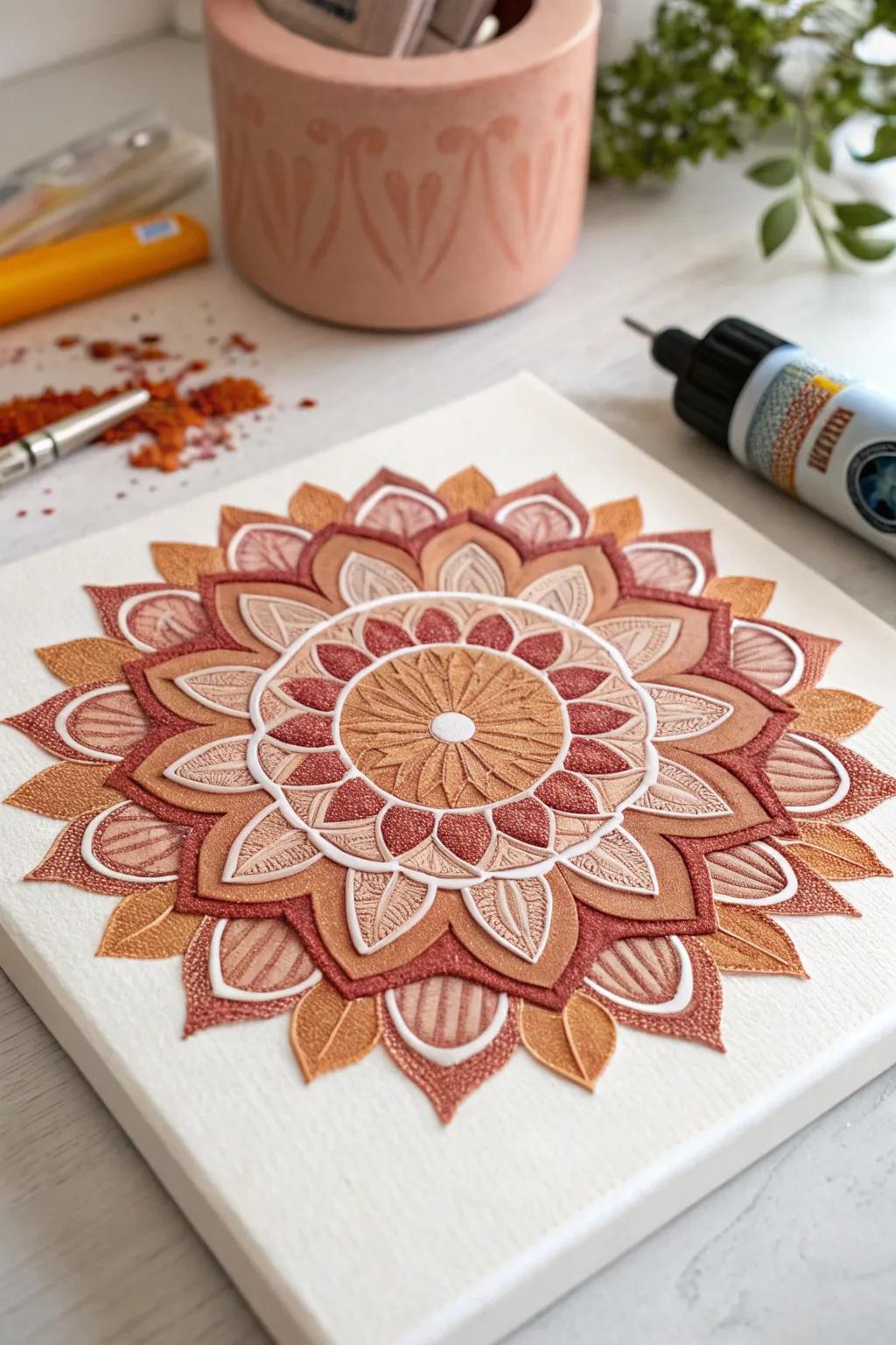 Uncover the hypnotic allure of adhesive mandala art – where simplicity aligns with complex craftsmanship.