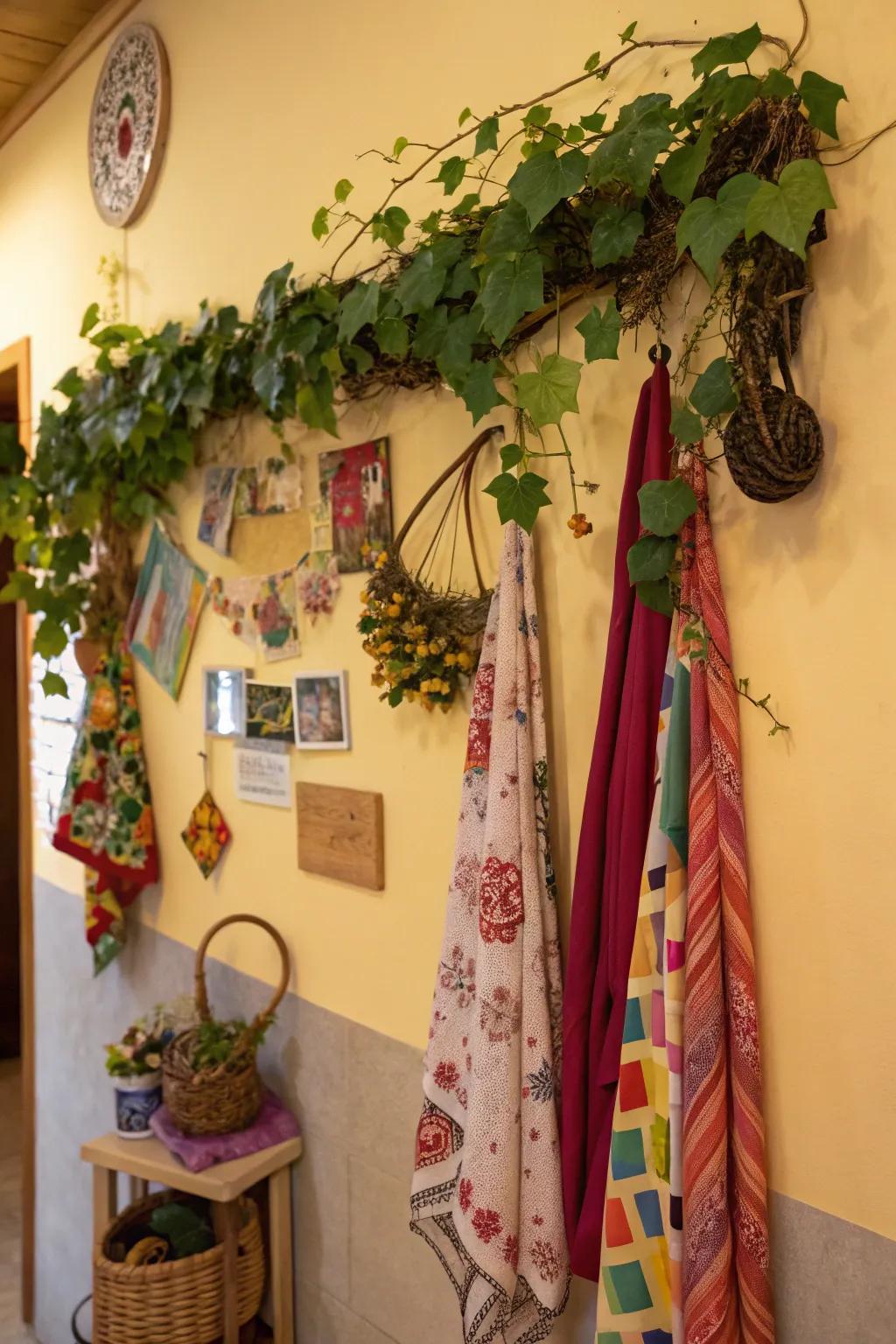 An artistic grapevine swag crafts a unique wall feature.