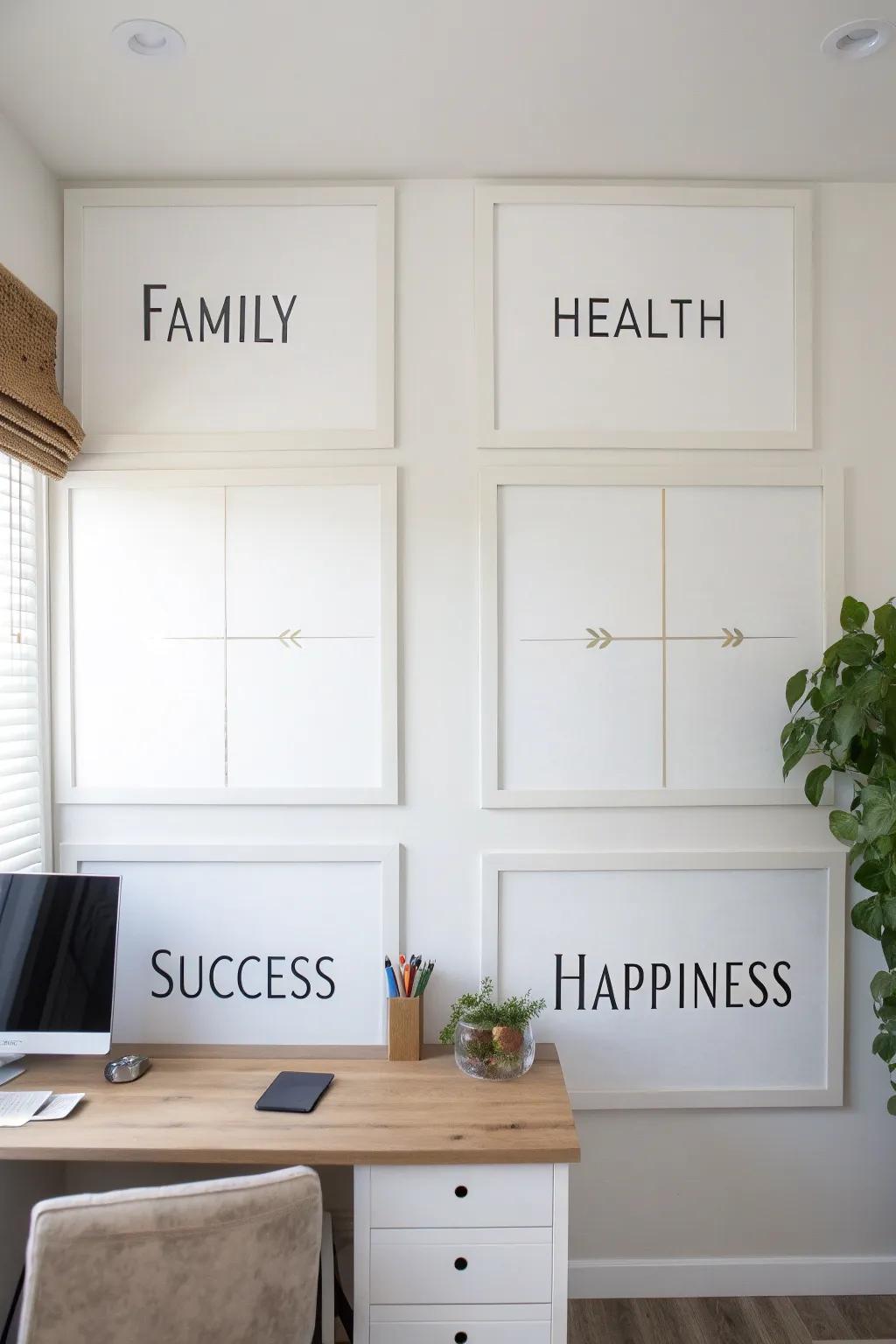A wall segmented into gratitude sections.