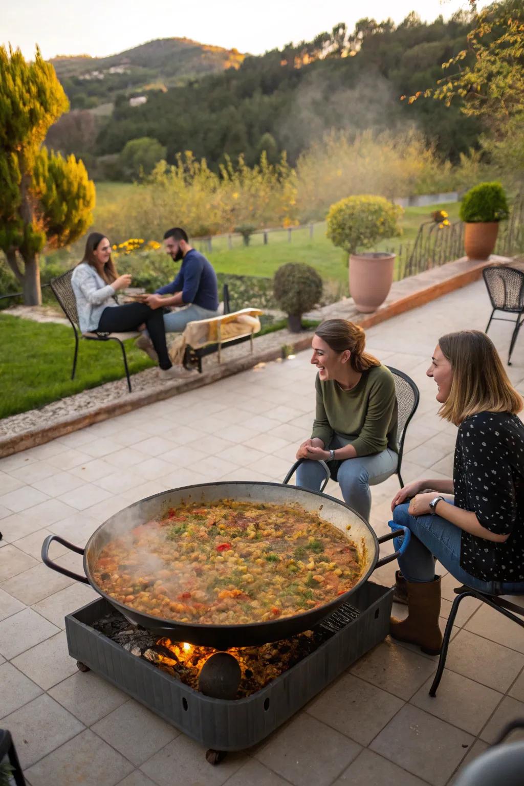 Relish the communal essence of creating paella.