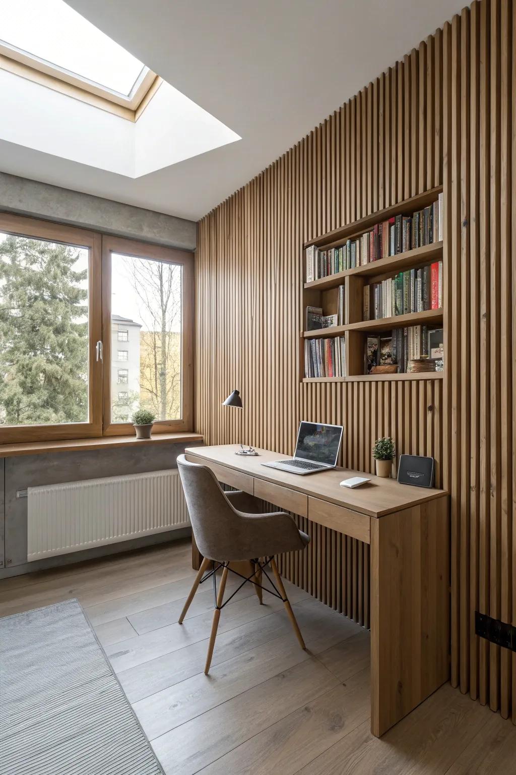Achieve spaciousness with upright lath paneling.
