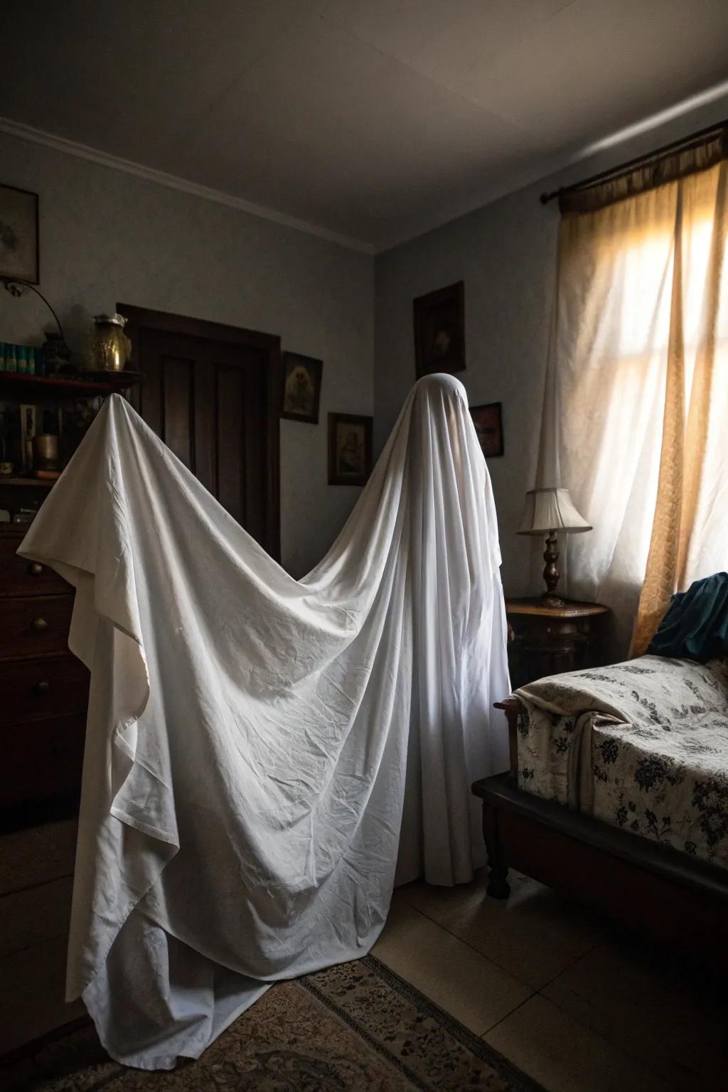 Uncomplicated drapes can fashion a phantom outcome ideal for Halloween.