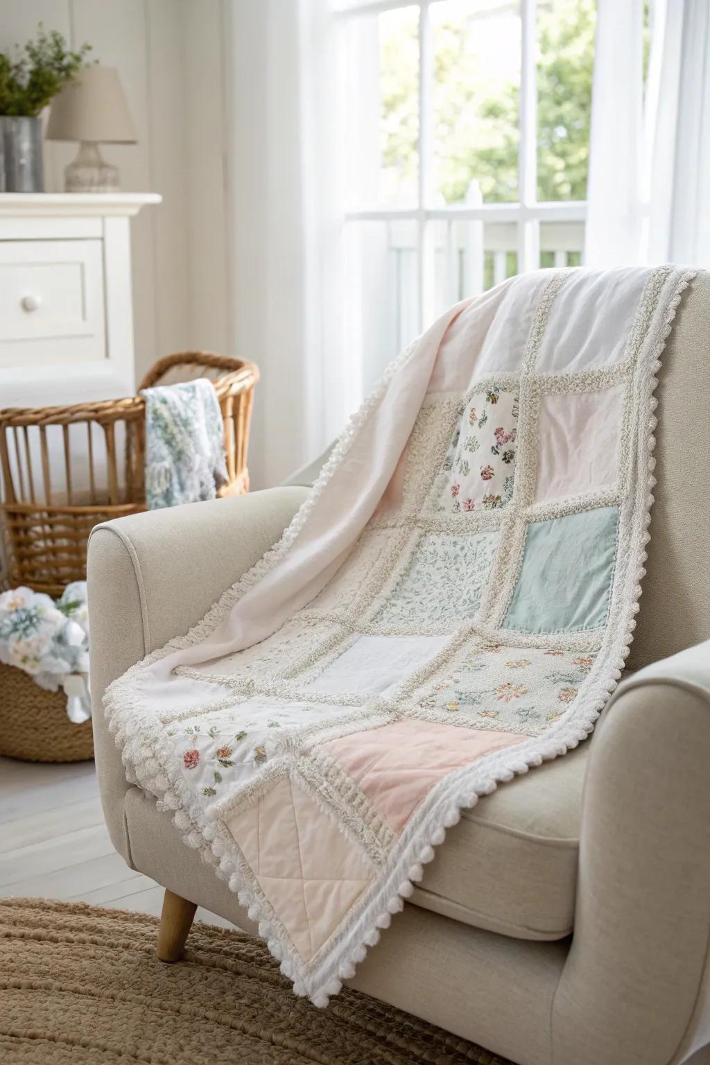 Envelop your little one in sustainability and affection with this delightful upcycled baby blanket.
