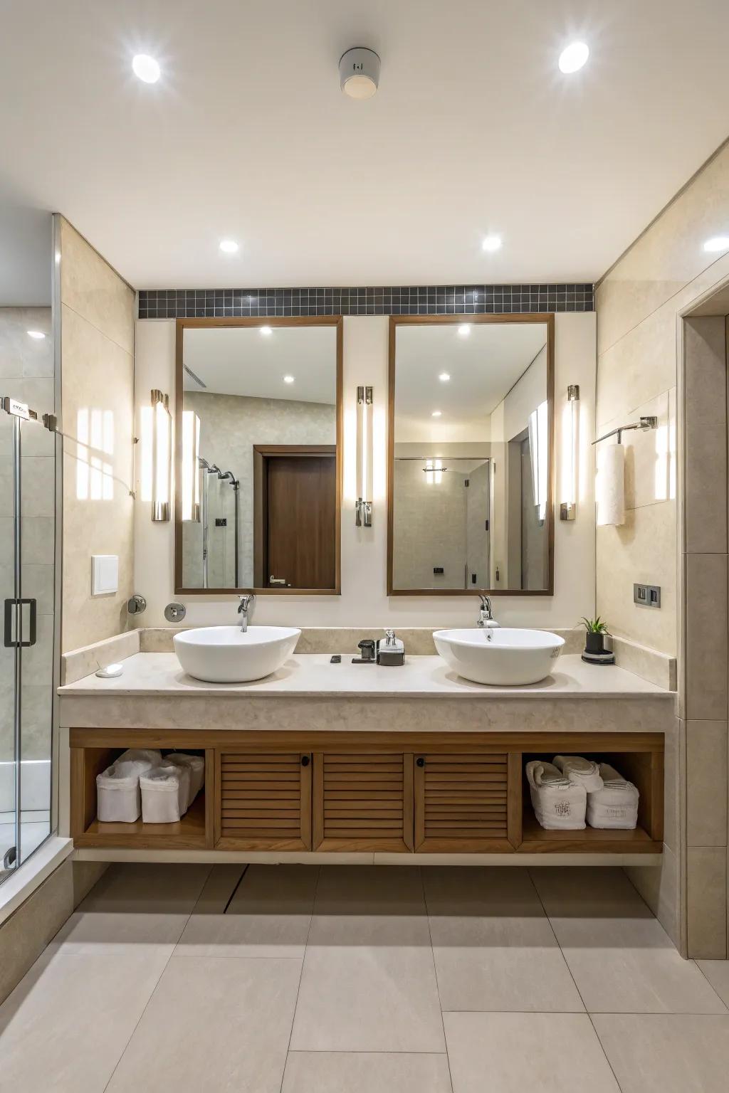 Plenty of light enhancing the bathroom's usefulness.