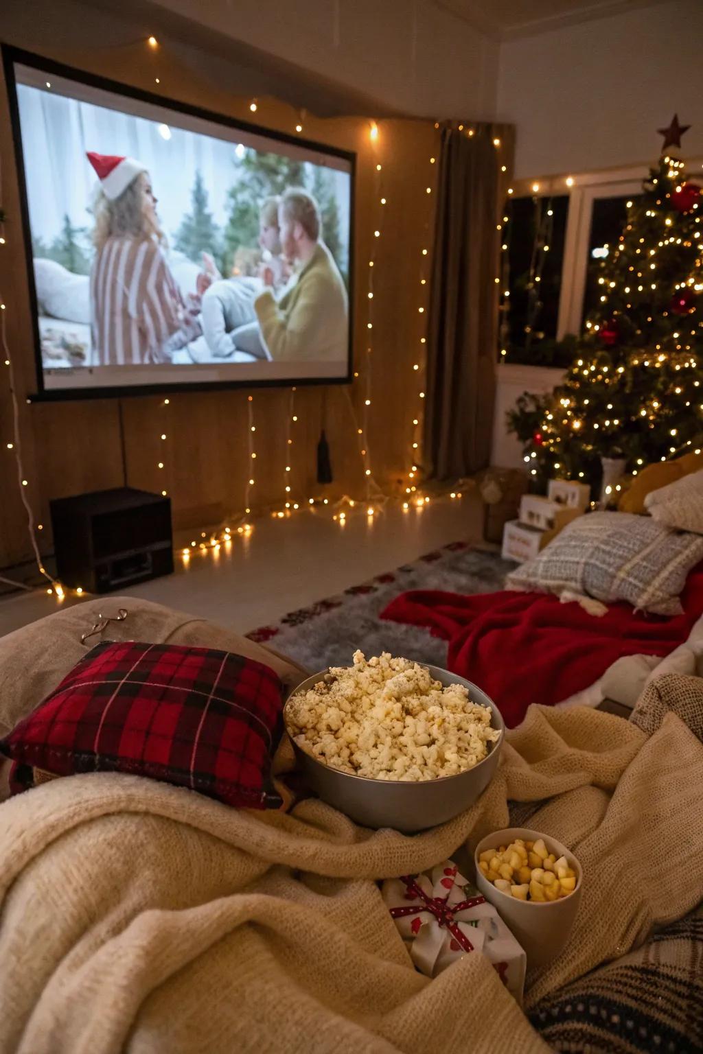 Delight in a cozy holiday movie night with loved ones.
