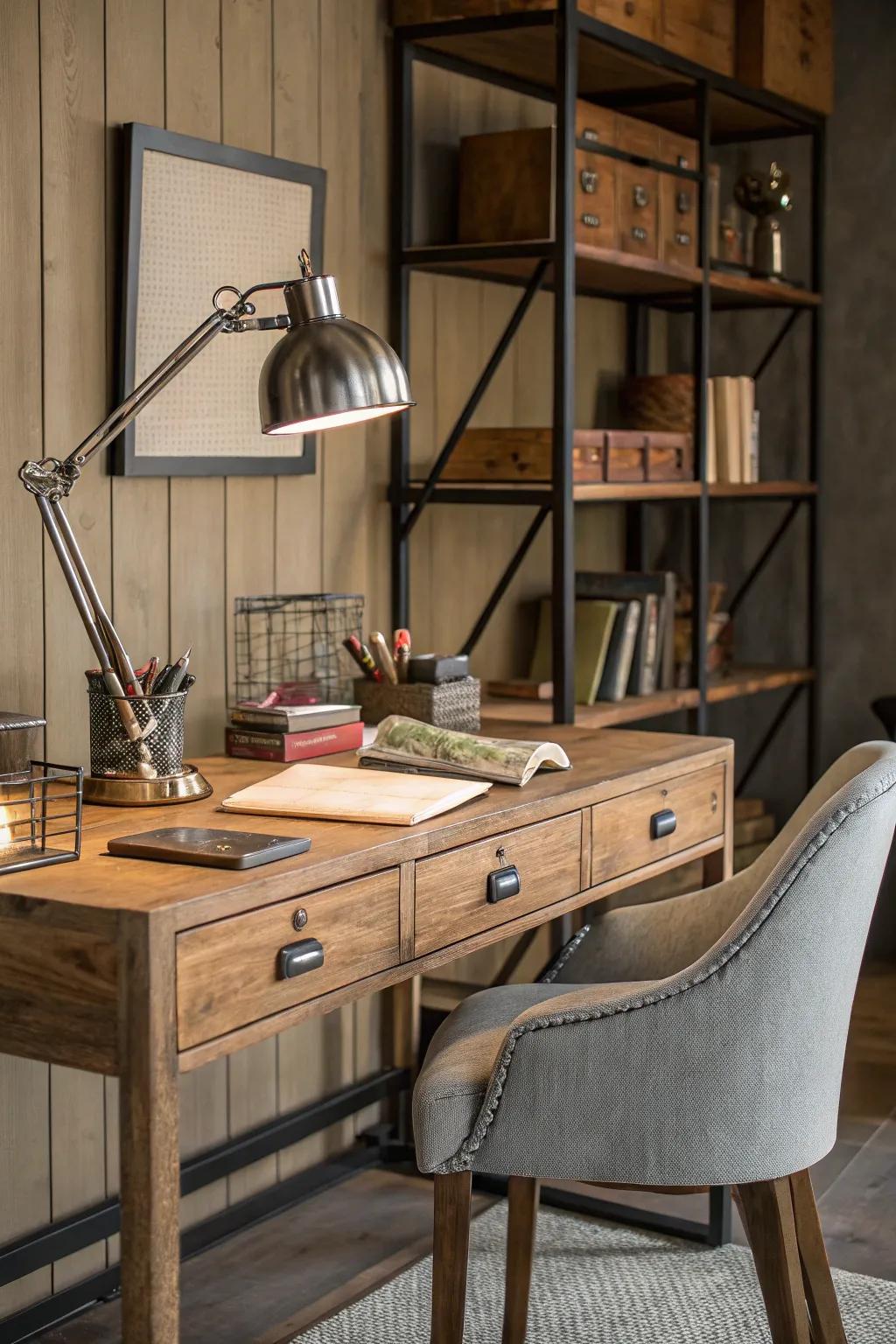 Mixing wood and metal creates visual depth and interest.