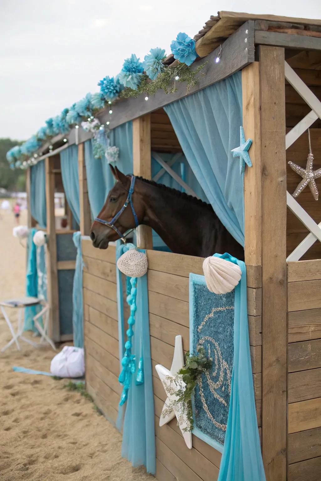 Theme-based embellishments transform stalls into distinctive spaces.