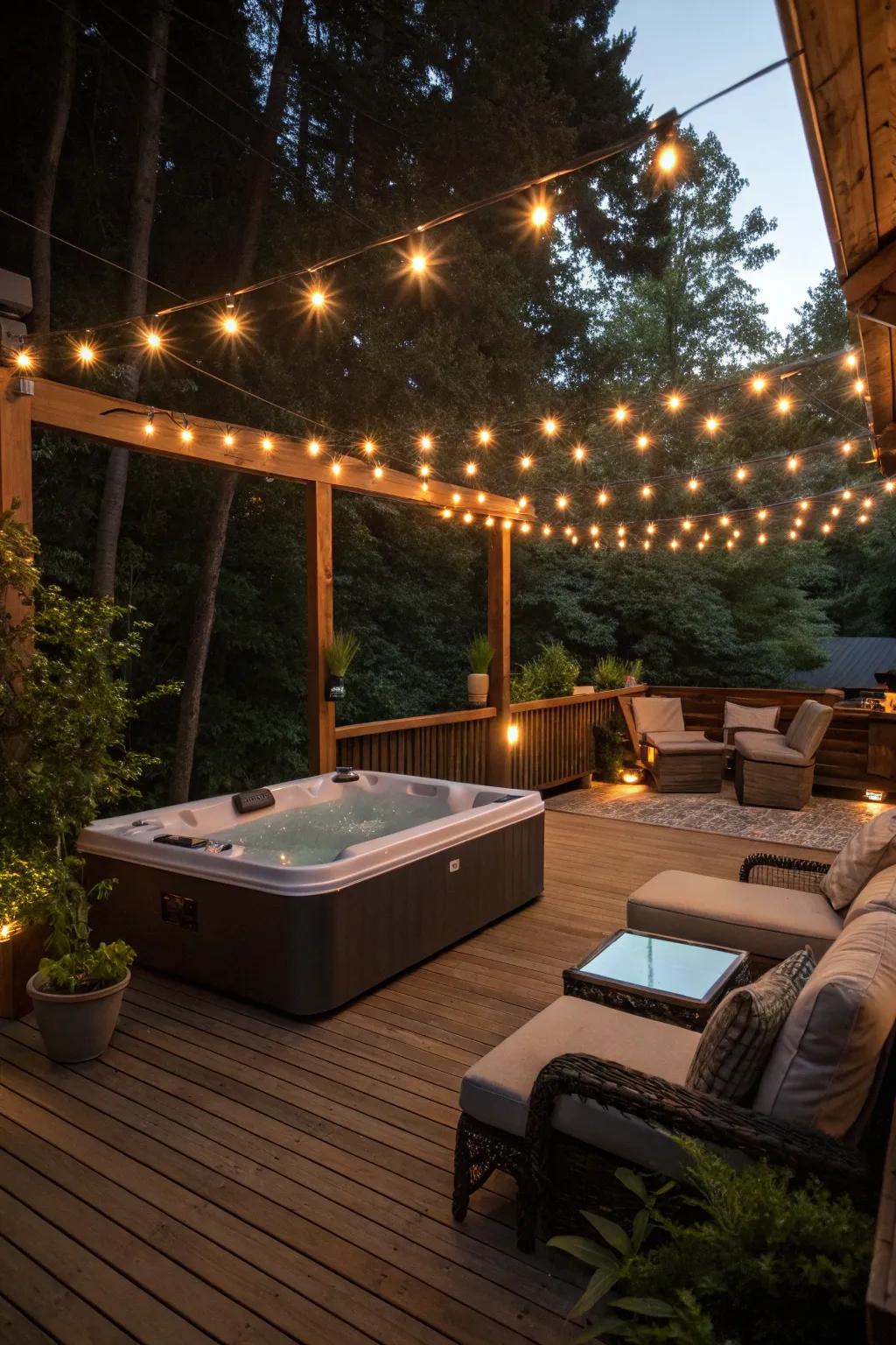 Series illumination cultivates a magical ambiance for evening unwinding.