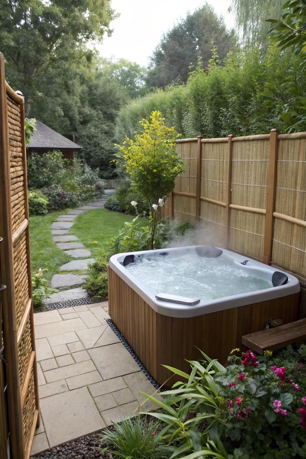 Bamboo screens bring a hint of nature to your hot tub area.