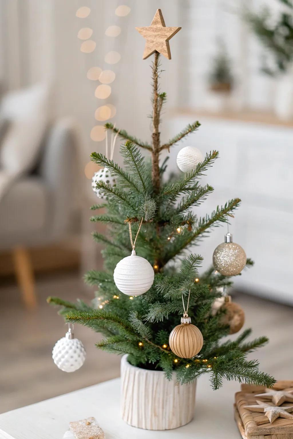 A minimalist Scandinavian Christmas tree showcasing clean and simple decorations.