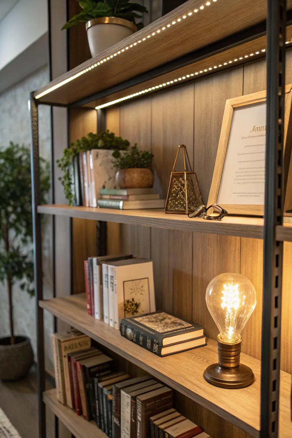 LED lights add a magical touch to any bookshelf