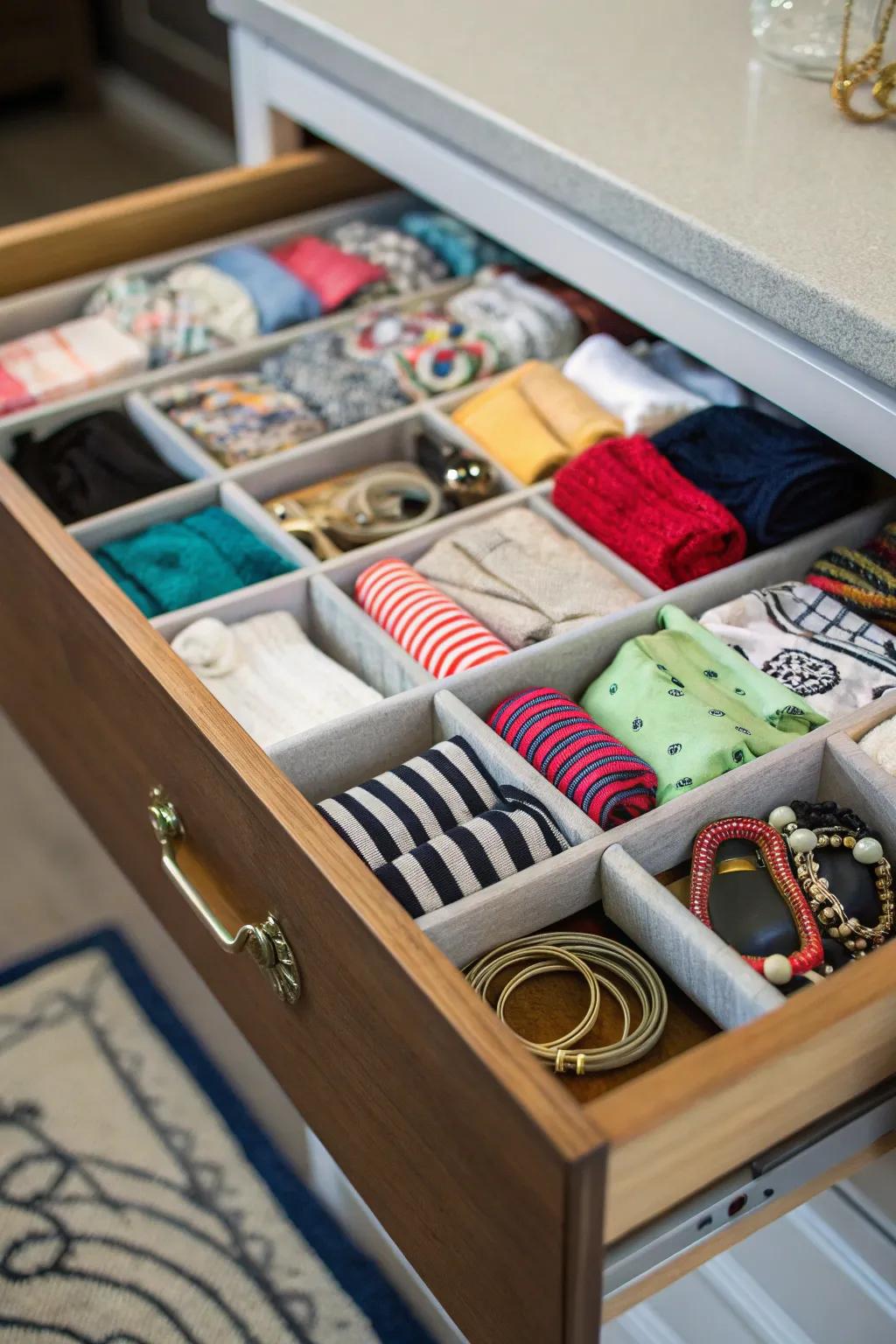 A multifunctional drawer combining various items to optimize space.