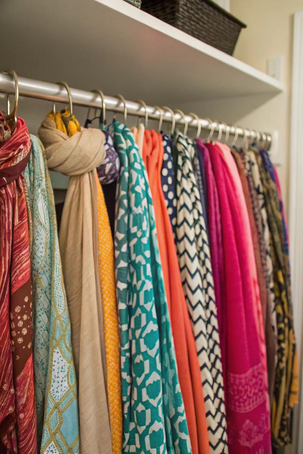 Expandable rods maximize scarf storage in any closet.