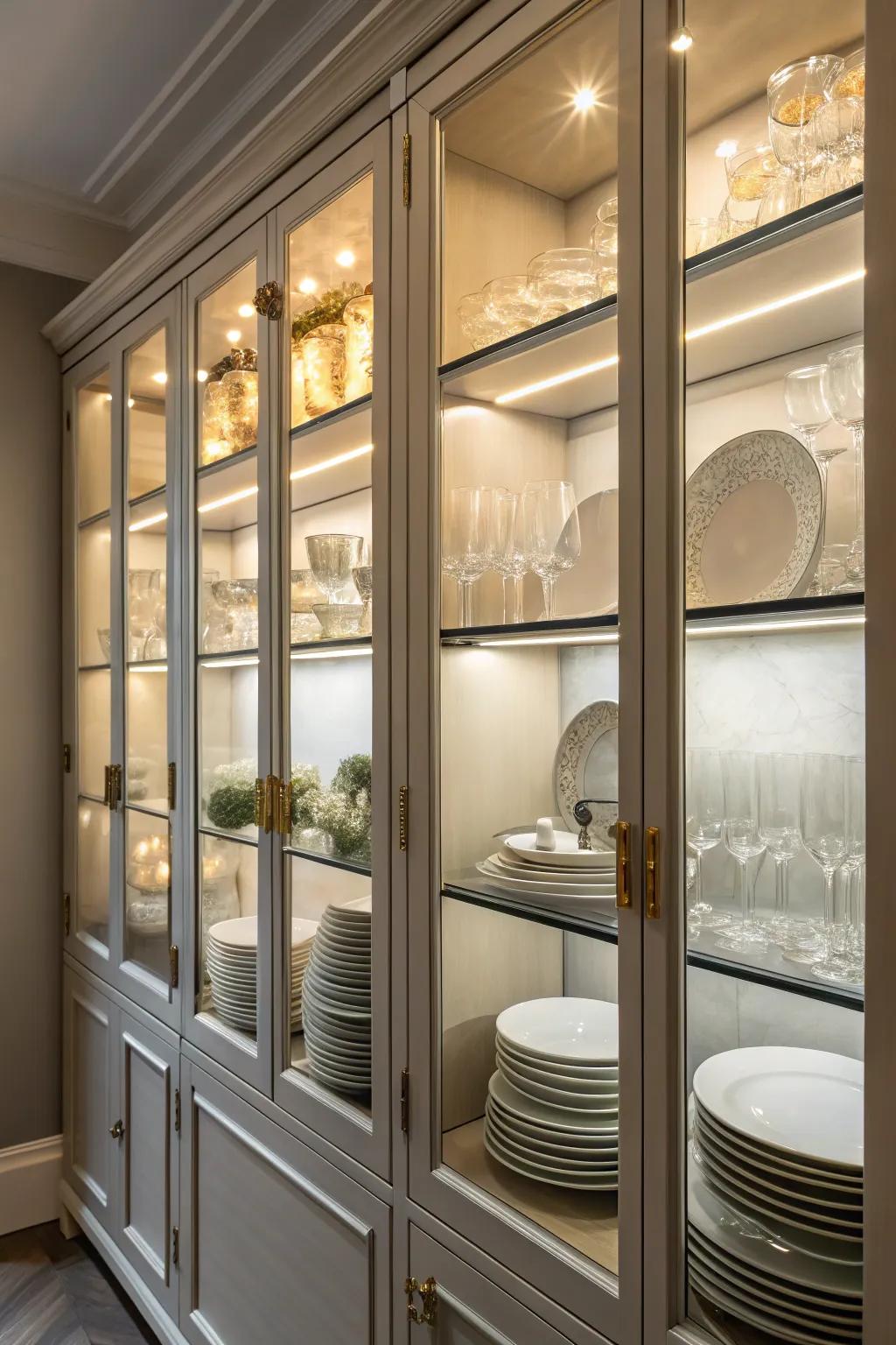 Gentle lighting accentuating the cabinet's contents.