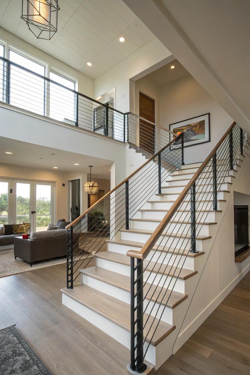 Wire railings maintain an open and airy ambiance.
