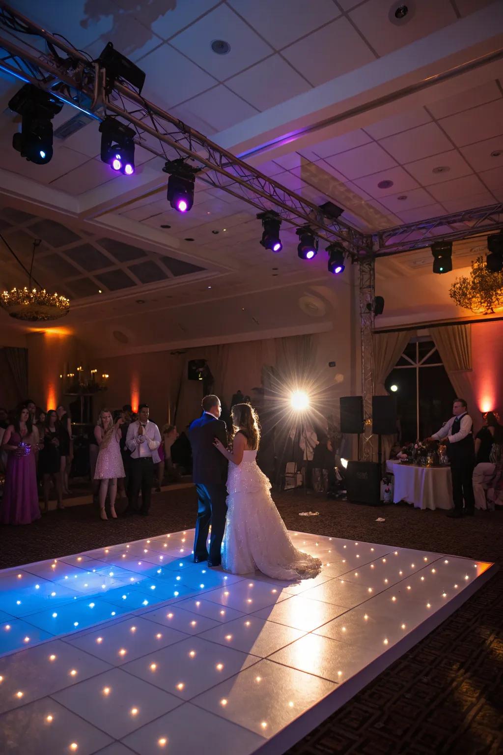Directed beams and upward lighting accentuate major reception zones.