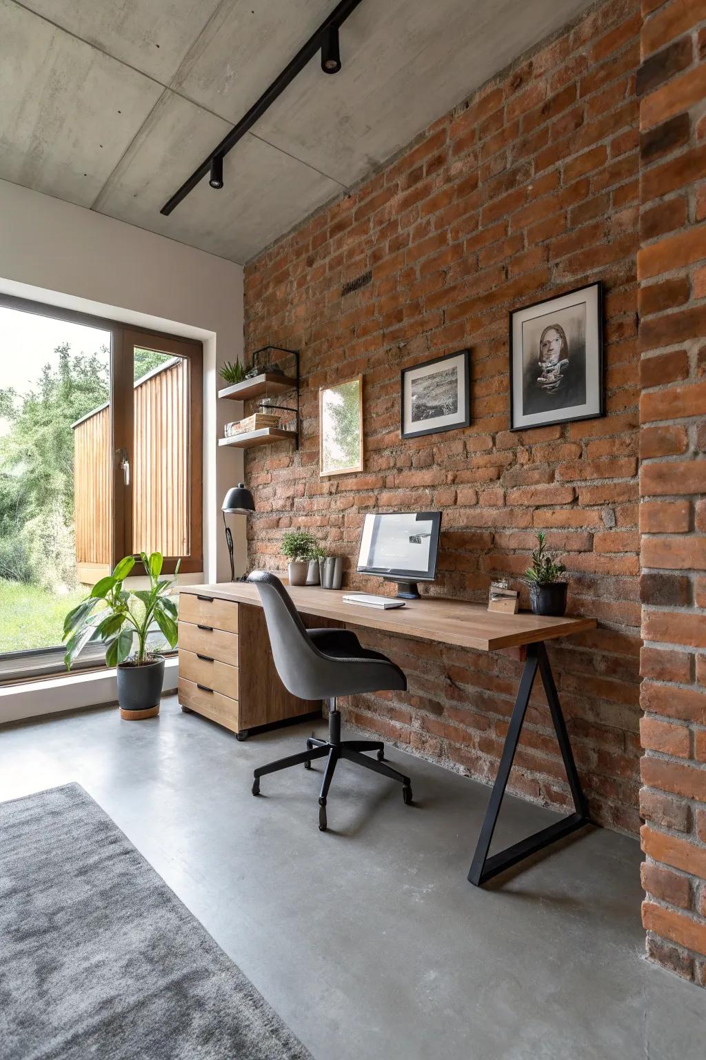 Rough surfaces like brick and concrete introduce an industrial charm.