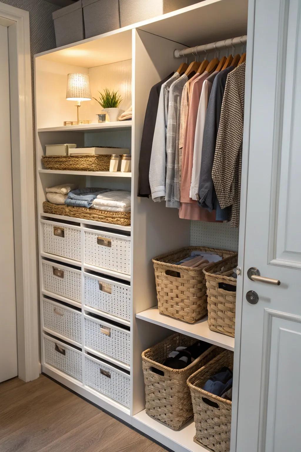 Make your closet routine simpler with pull-out baskets.