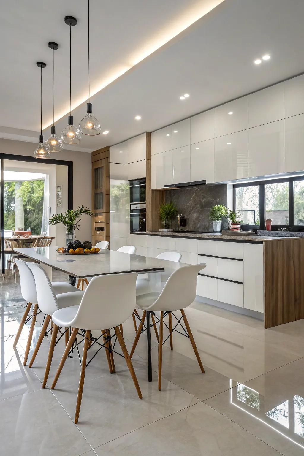 Angled supports lend understated elegance to modern kitchens.