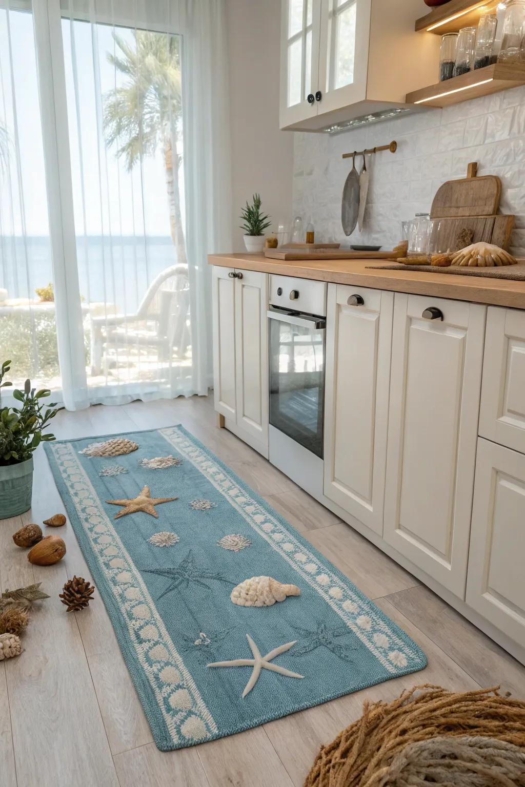 Blue tones bring a calming coastal vibe to your kitchen.