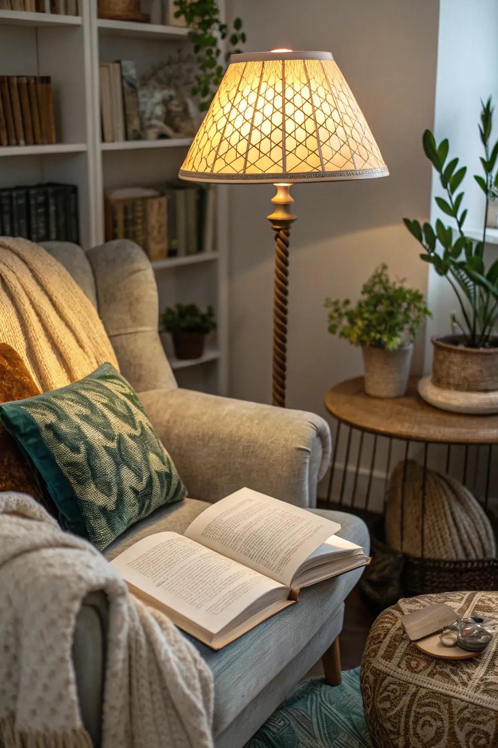Generate depth by layering varied textured textiles on your lampshade.