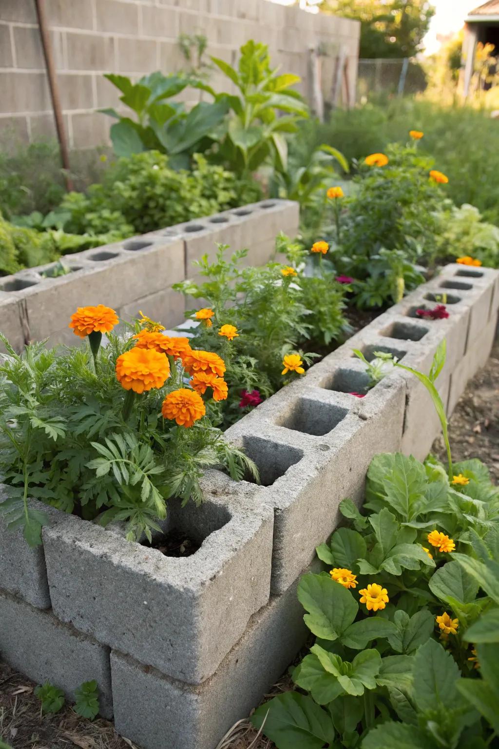Hollow blocks give both function and chances to decorate for raised garden beds.