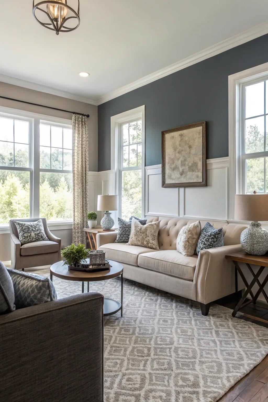 Dual-tone walls introduce dynamic visual interest.