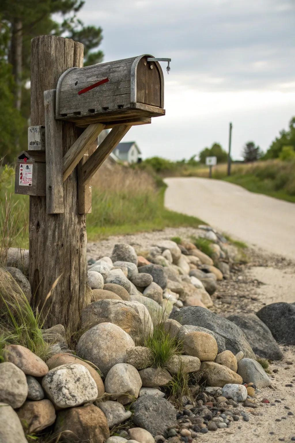 Country timber uprights beautifully complement stone landscaping.