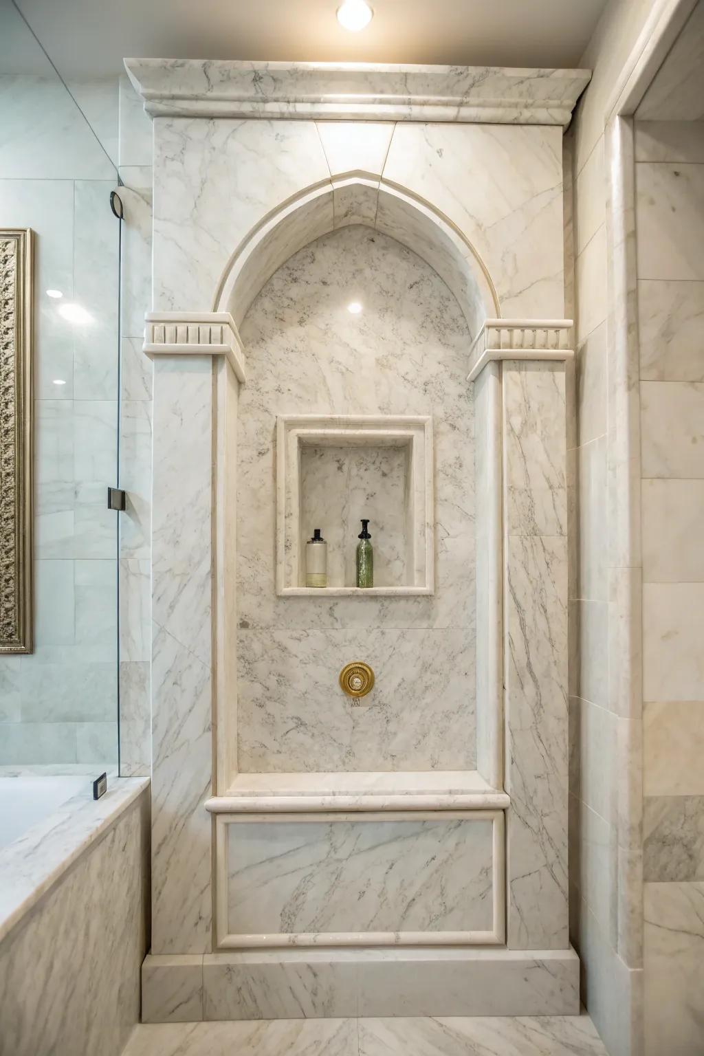 A balanced stone recess provides steadiness to your shower design.