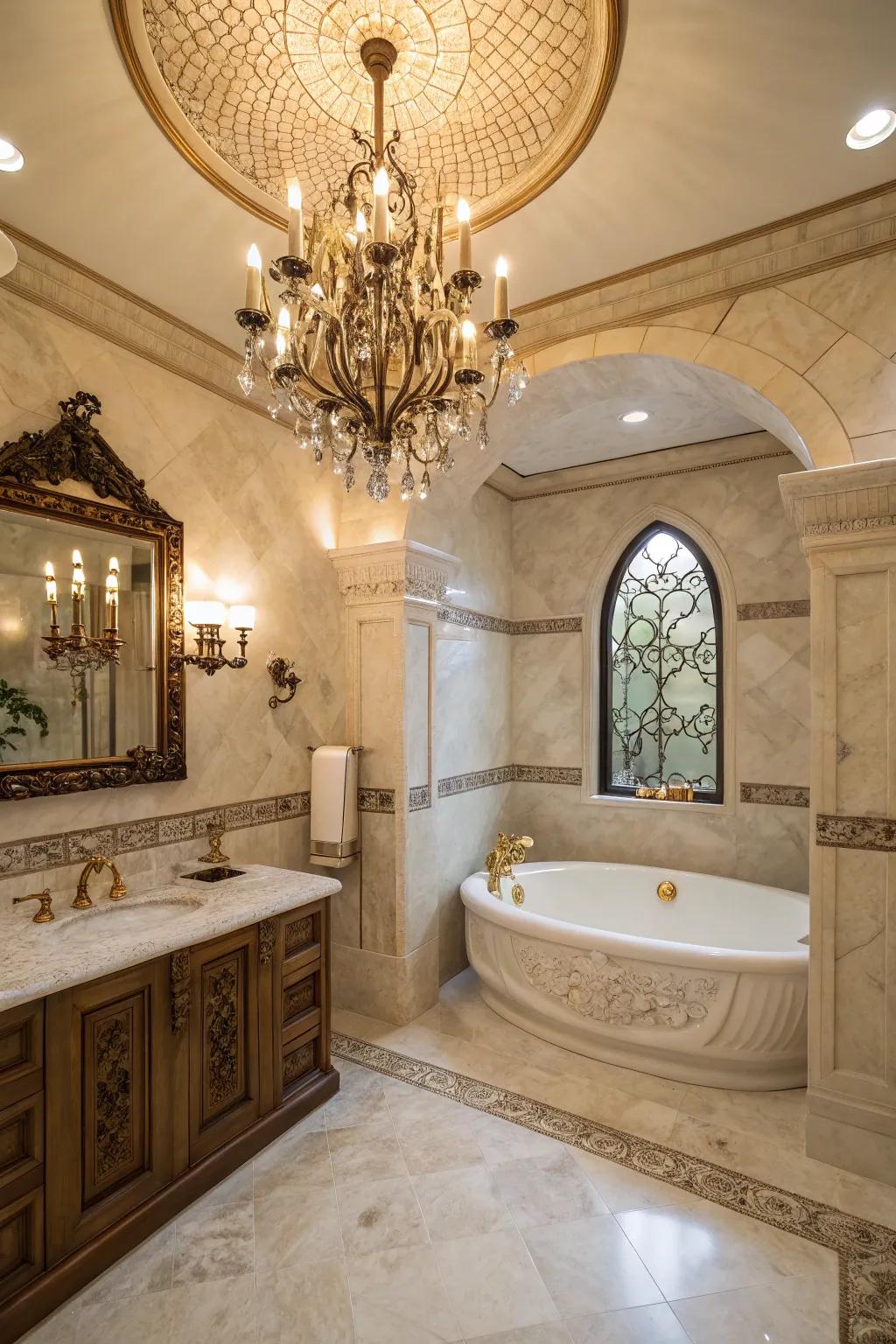 Refined fixtures bring a conclusive impression of splendor to this primary bath zone.