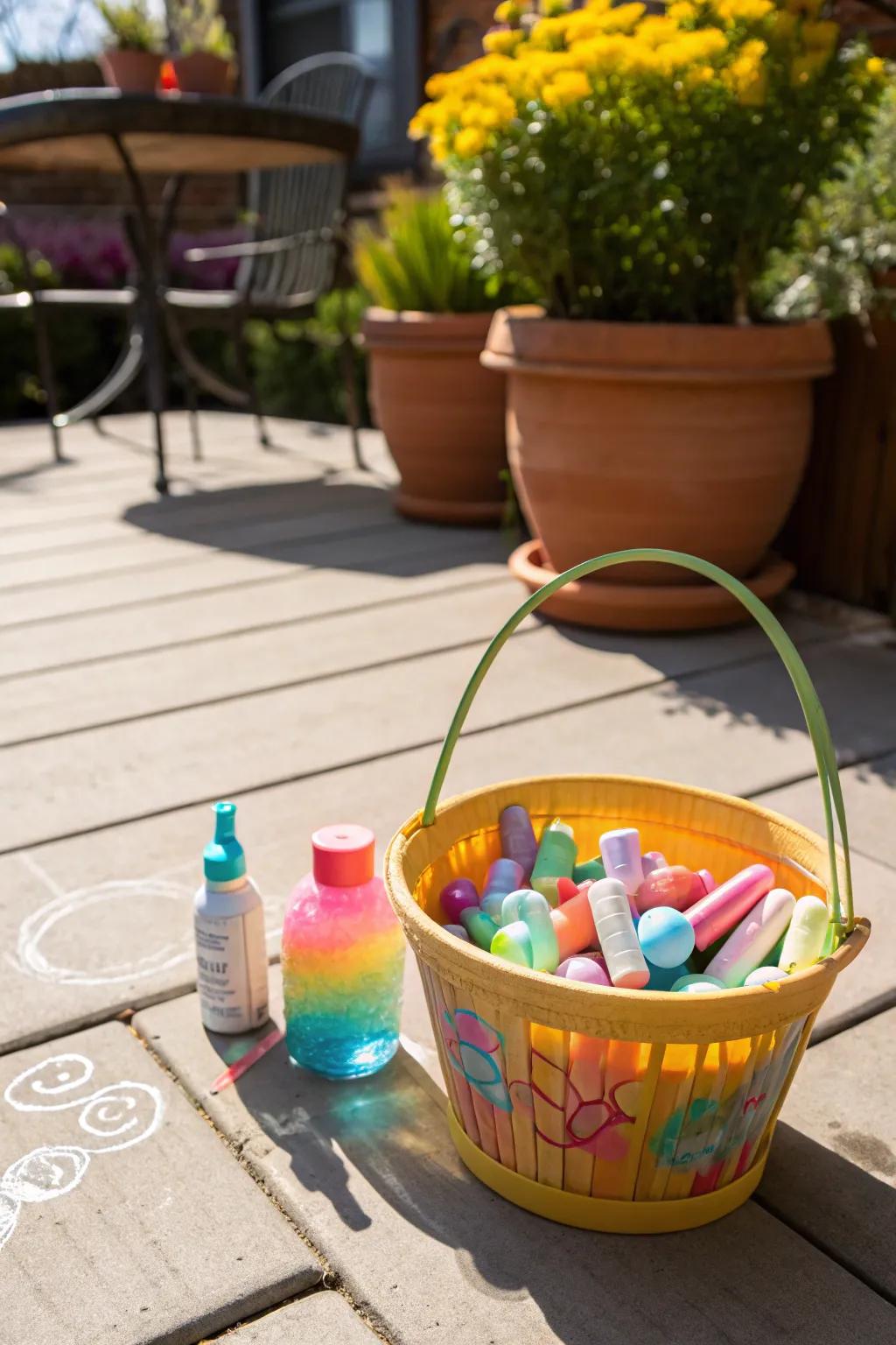 A delightful May basket brimming with engaging activities for children.