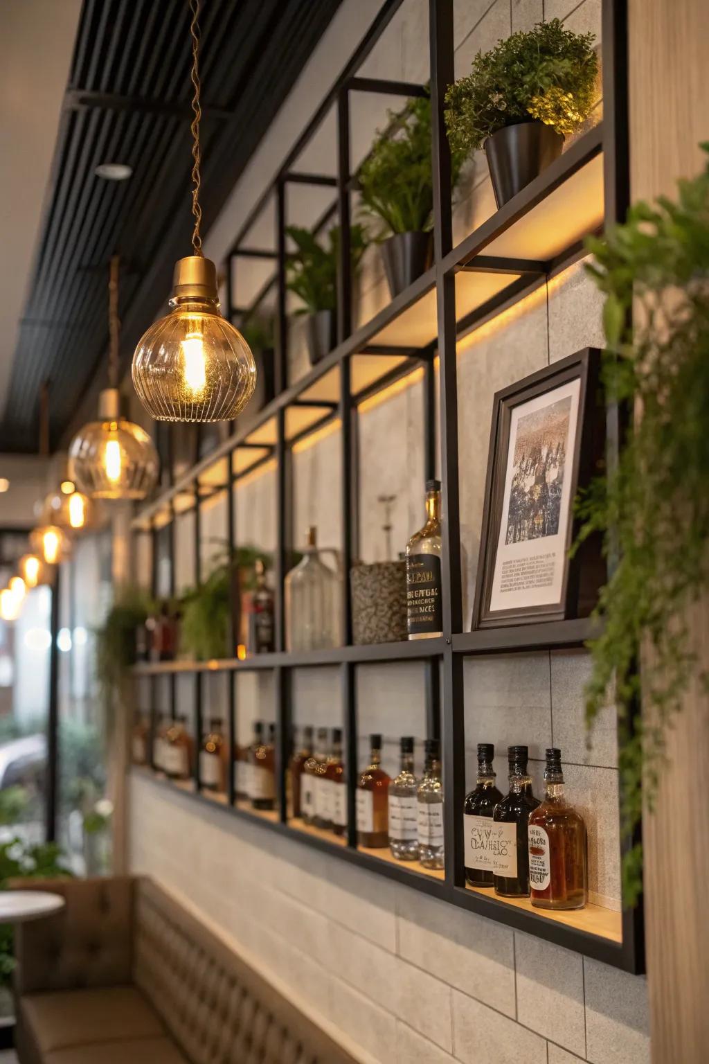 An encased wall presentation, elevating the display of mini liquor bottles.