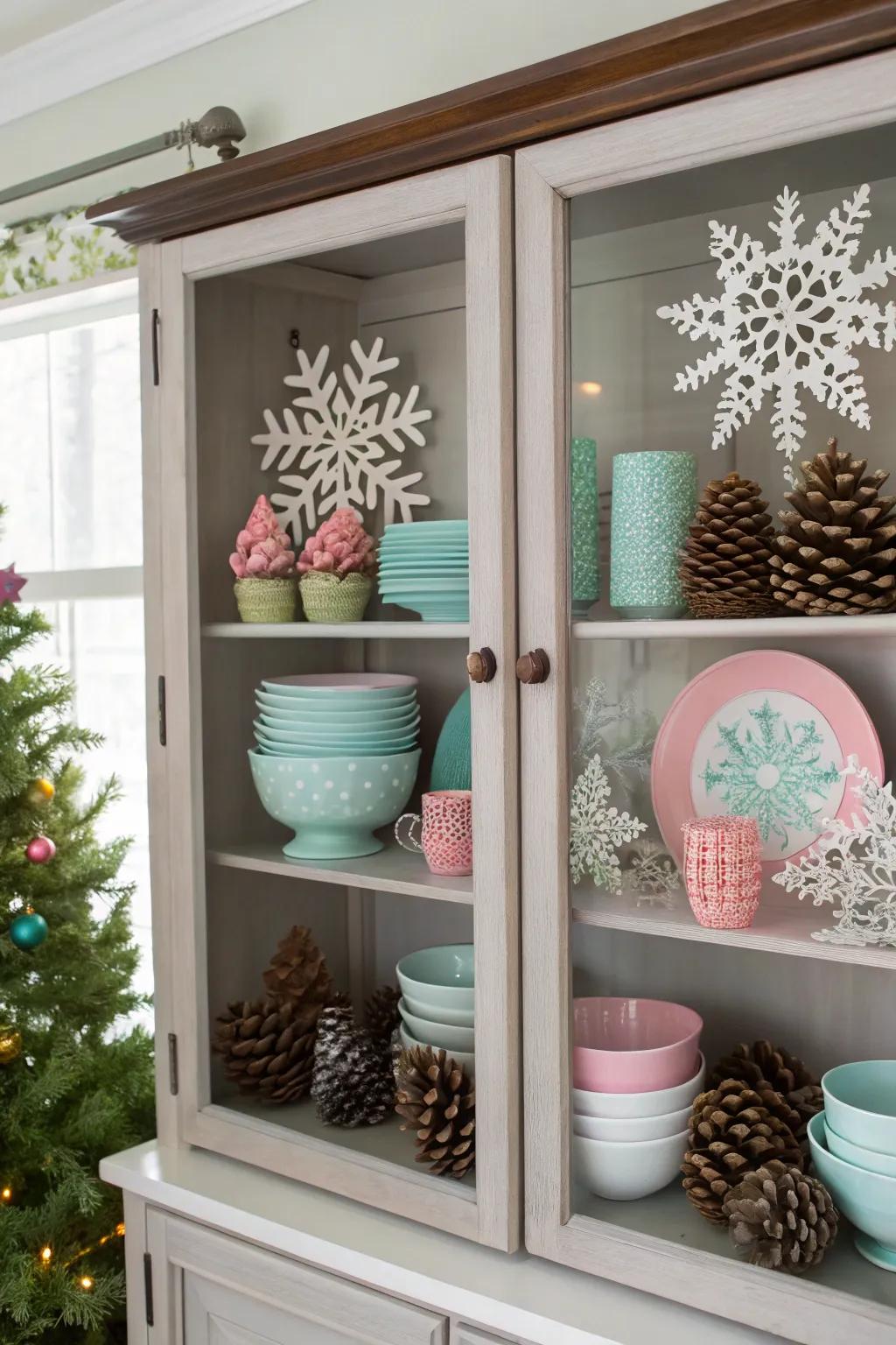 A vibrant seasonal aesthetic in a porcelain cabinet.