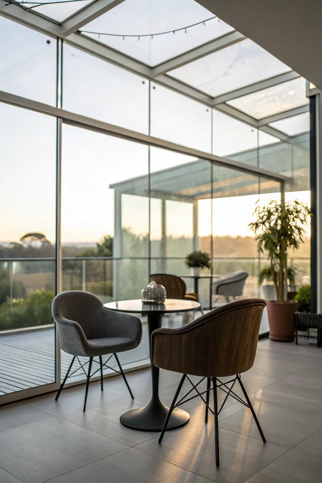 A glass-topped half wall elevates light and openness to the fullest.