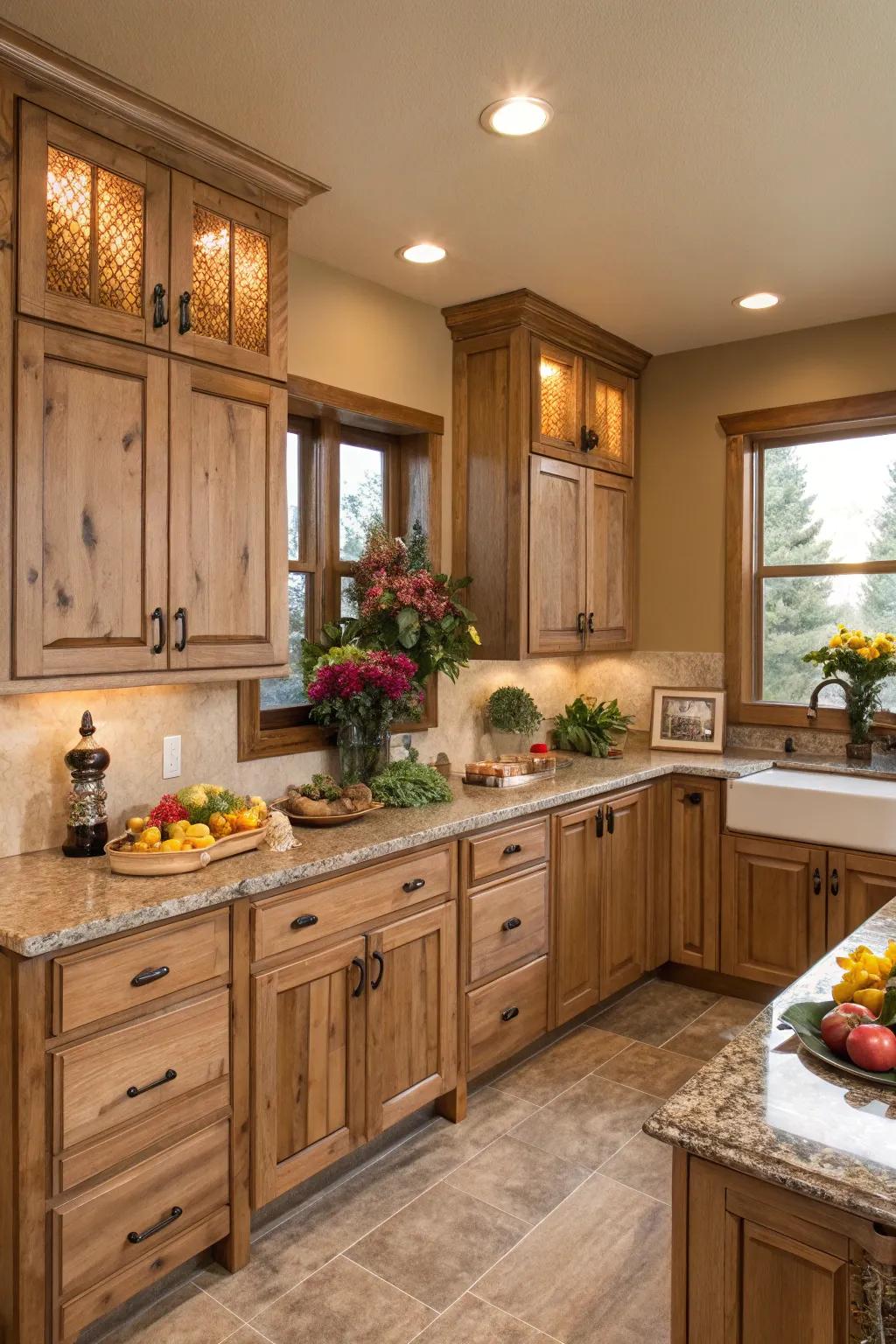 Soft hues accentuate the natural undertones of hickory.